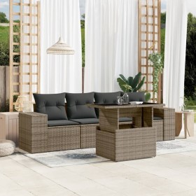 vidaXL 5-tlg. Garten-Sofagarnitur mit Kissen Grau Poly Rattan