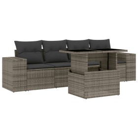 vidaXL 5-tlg. Garten-Sofagarnitur mit Kissen Grau Poly Rattan