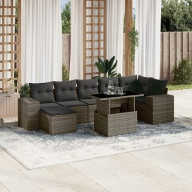 vidaXL 8-tlg. Garten-Sofagarnitur mit Kissen Grau Poly Rattan