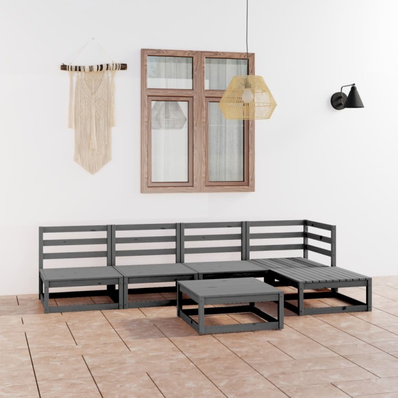 vidaXL 6-tlg. Garten-Lounge-Set Grau Massivholz Kiefer vidaXL 6-tlg. Garten-Lounge-Set Grau Massivholz Kiefer