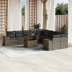 vidaXL 11-tlg. Garten-Sofagarnitur mit Kissen Grau Poly Rattan