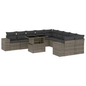 vidaXL 11-tlg. Garten-Sofagarnitur mit Kissen Grau Poly Rattan