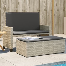 vidaXL Gartenbank mit Kissen und Hocker Hellgrau Poly Rattan