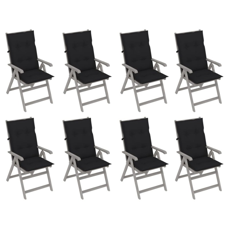 Verstellbare Gartenstühle mit Auflagen 8 Stk. Grau Akazienholz Verstellbare Gartenstühle mit Auflagen 8 Stk. Grau Akazienholz
