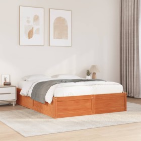 vidaXL Massivholzbett ohne Matratze Wachsbraun 140x190 cm Kiefernholz