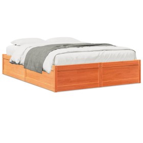 vidaXL Massivholzbett ohne Matratze Wachsbraun 140x190 cm Kiefernholz