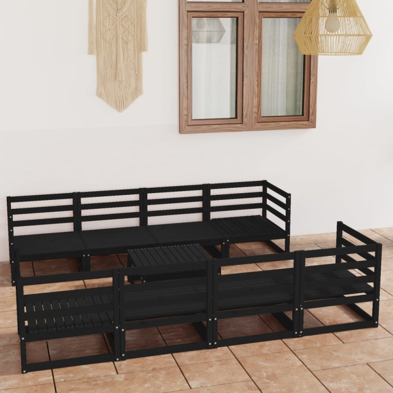 9-tlg. Garten-Lounge-Set Schwarz Massivholz Kiefer 9-tlg. Garten-Lounge-Set Schwarz Massivholz Kiefer
