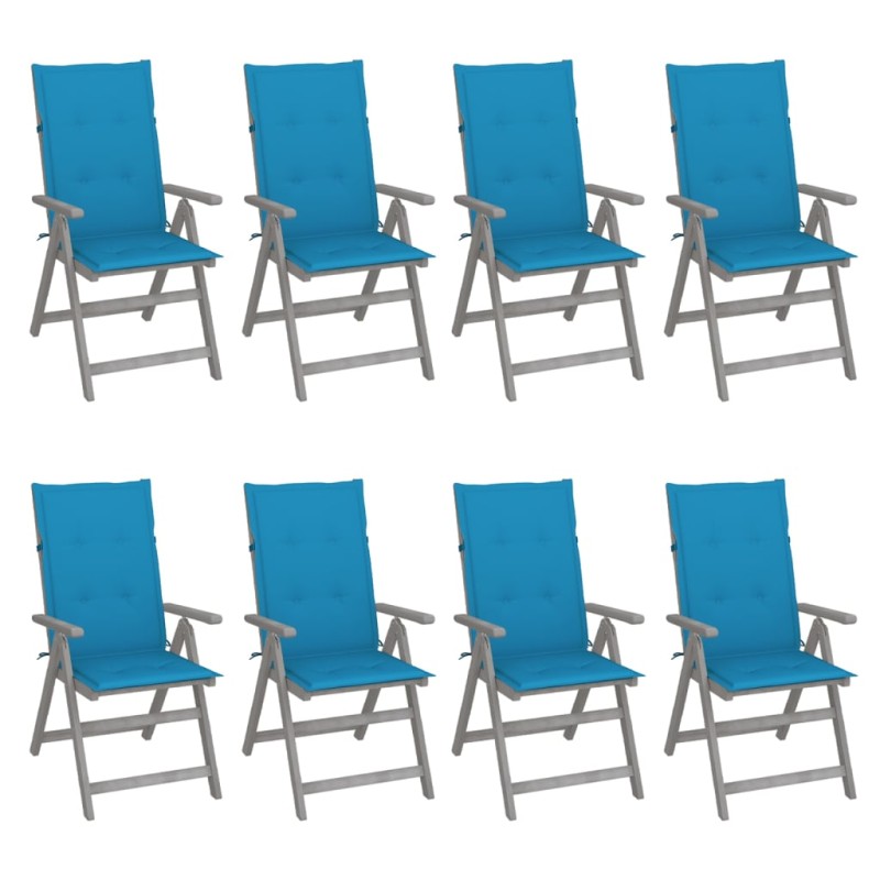Verstellbare Gartenstühle mit Auflagen 8 Stk. Grau Akazienholz Verstellbare Gartenstühle mit Auflagen 8 Stk. Grau Akazienholz