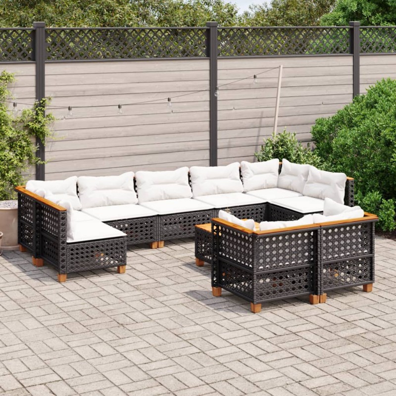 vidaXL 10-tlg. Garten-Sofagarnitur mit Kissen Schwarz Poly Rattan vidaXL 10-tlg. Garten-Sofagarnitur mit Kissen Schwarz Poly Rattan