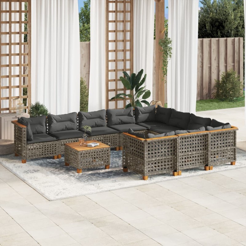 vidaXL 11-tlg. Garten-Sofagarnitur mit Kissen Grau Poly Rattan vidaXL 11-tlg. Garten-Sofagarnitur mit Kissen Grau Poly Rattan