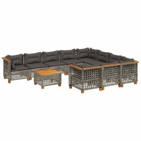 vidaXL 11-tlg. Garten-Sofagarnitur mit Kissen Grau Poly Rattan