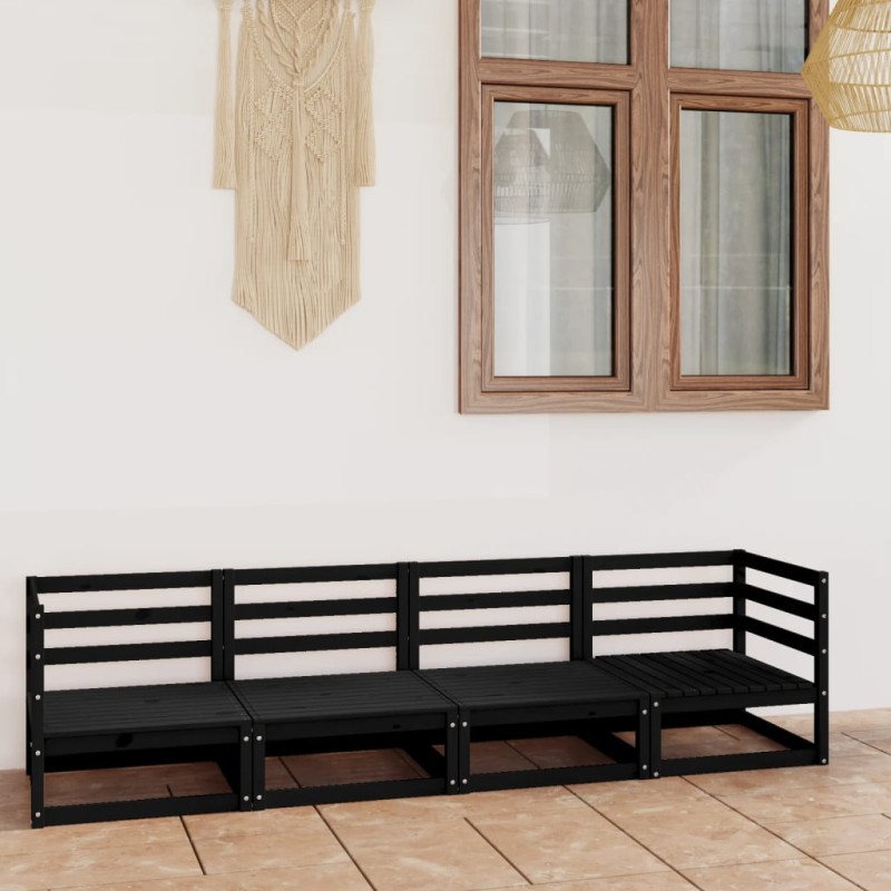 4-Sitzer-Gartensofa Schwarz Kiefer Massivholz 4-Sitzer-Gartensofa Schwarz Kiefer Massivholz