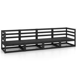 4-Sitzer-Gartensofa Schwarz Kiefer Massivholz