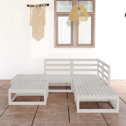 6-tlg. Garten-Lounge-Set Weiß Kiefer Massivholz