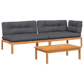 vidaXL 3-tlg. Garten-Sofagarnitur aus Paletten mit Kissen Akazienholz