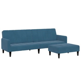 vidaXL Schlafsofa 2-Sitzer mit Fußhocker Blau Samt