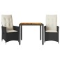 vidaXL 3-tlg. Bistro-Set mit Kissen Schwarz Poly Rattan und Akazie vidaXL 3-tlg. Bistro-Set mit Kissen Schwarz Poly Rattan und Akazie