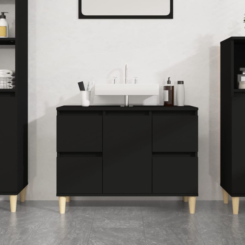 vidaXL Waschbeckenunterschrank Schwarz 80x33x60 cm Holzwerkstoff vidaXL Waschbeckenunterschrank Schwarz 80x33x60 cm Holzwerkstoff