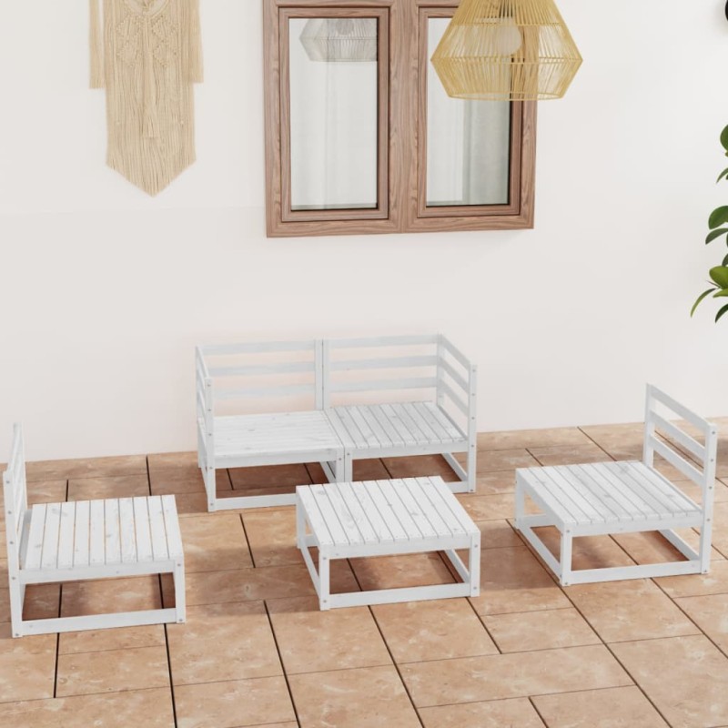 5-tlg. Garten-Lounge-Set Weiß Kiefer Massivholz 5-tlg. Garten-Lounge-Set Weiß Kiefer Massivholz