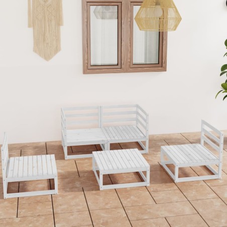 5-tlg. Garten-Lounge-Set Weiß Kiefer Massivholz