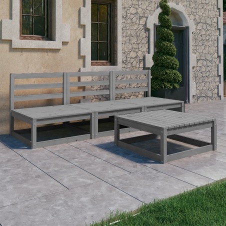 4-tlg. Garten-Lounge-Set Grau Kiefer Massivholz