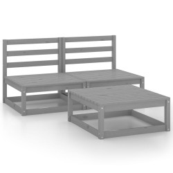 3-tlg. Garten-Lounge-Set Grau Kiefer Massivholz