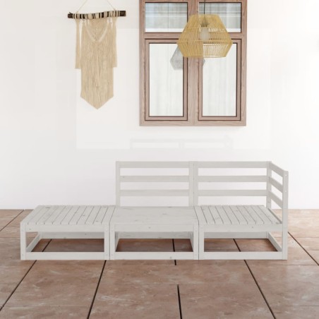 vidaXL 3-tlg. Garten-Lounge-Set Weiß Massivholz Kiefer