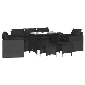 vidaXL 6-tlg. Garten-Sofagarnitur mit Kissen Schwarz Poly Rattan