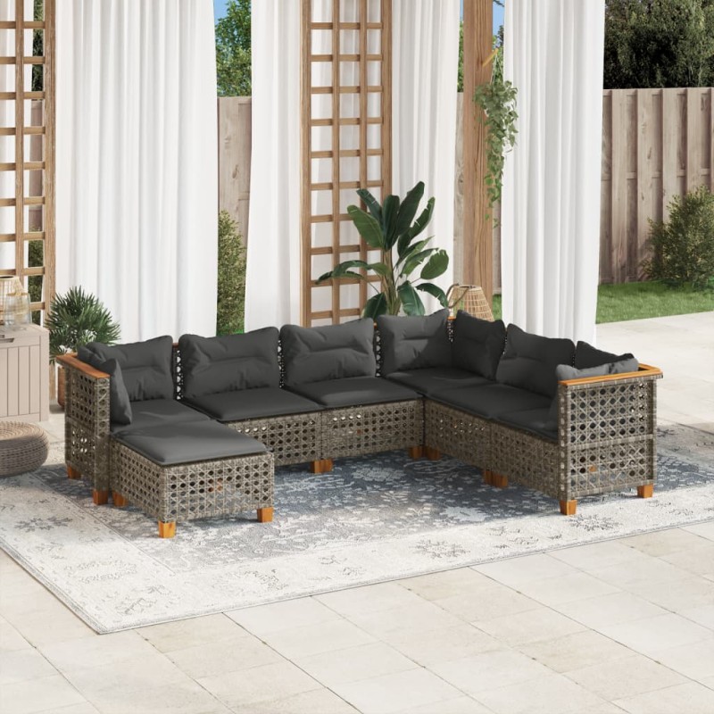 vidaXL 7-tlg. Garten-Sofagarnitur mit Kissen Grau Poly Rattan vidaXL 7-tlg. Garten-Sofagarnitur mit Kissen Grau Poly Rattan