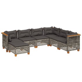 vidaXL 7-tlg. Garten-Sofagarnitur mit Kissen Grau Poly Rattan
