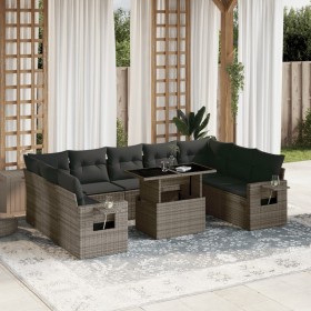 vidaXL 10-tlg. Garten-Sofagarnitur mit Kissen Grau Poly Rattan