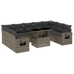 vidaXL 10-tlg. Garten-Sofagarnitur mit Kissen Grau Poly Rattan