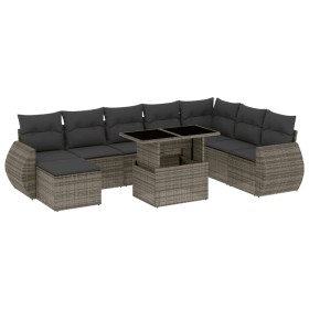vidaXL 9-tlg. Garten-Sofagarnitur mit Kissen Grau Poly Rattan