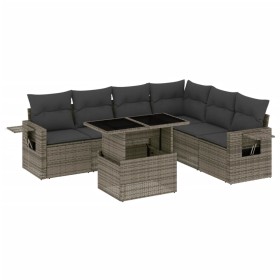 vidaXL 7-tlg. Garten-Sofagarnitur mit Kissen Grau Poly Rattan
