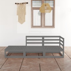 3-tlg. Garten-Lounge-Set Grau Kiefer Massivholz