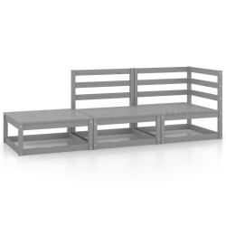 3-tlg. Garten-Lounge-Set Grau Kiefer Massivholz