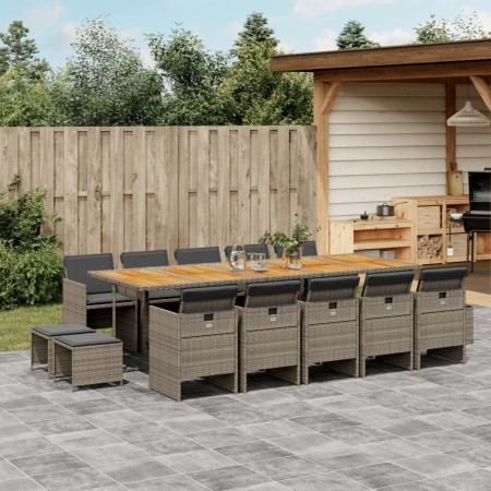 vidaXL 15-tlg. Garten-Essgruppe mit Kissen Grau Poly Rattan