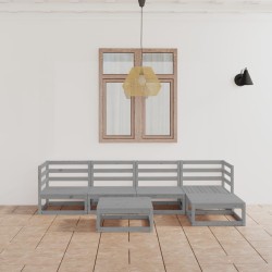 6-tlg. Garten-Lounge-Set Grau Kiefer Massivholz
