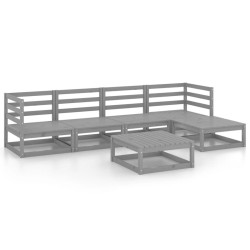 6-tlg. Garten-Lounge-Set Grau Kiefer Massivholz