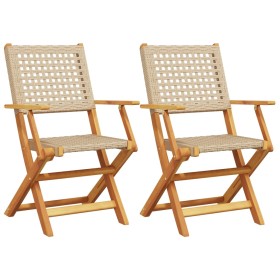 vidaXL Gartenstühle 2 Stk. Beige Massivholz Akazie und Poly Rattan