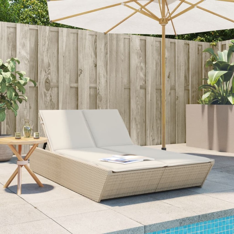 vidaXL Doppel-Sonnenliege mit Auflagen Beige Poly Rattan vidaXL Doppel-Sonnenliege mit Auflagen Beige Poly Rattan