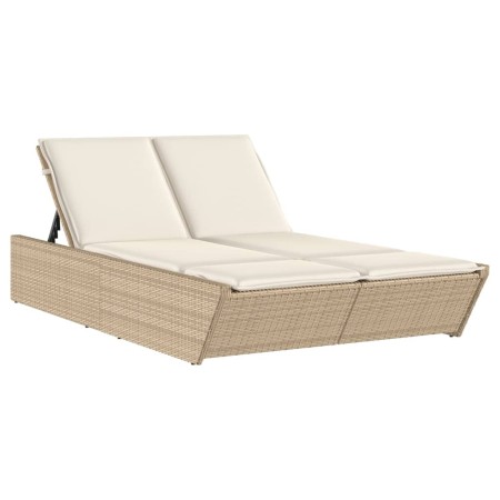 vidaXL Doppel-Sonnenliege mit Auflagen Beige Poly Rattan
