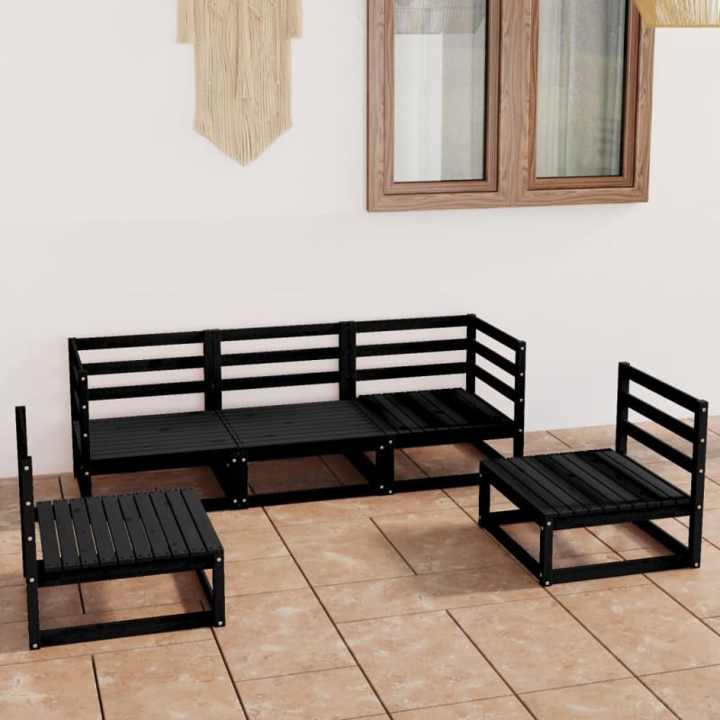 5-tlg. Garten-Lounge-Set Schwarz Massivholz Kiefer 5-tlg. Garten-Lounge-Set Schwarz Massivholz Kiefer