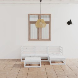 5-tlg. Garten-Lounge-Set Weiß Kiefer Massivholz