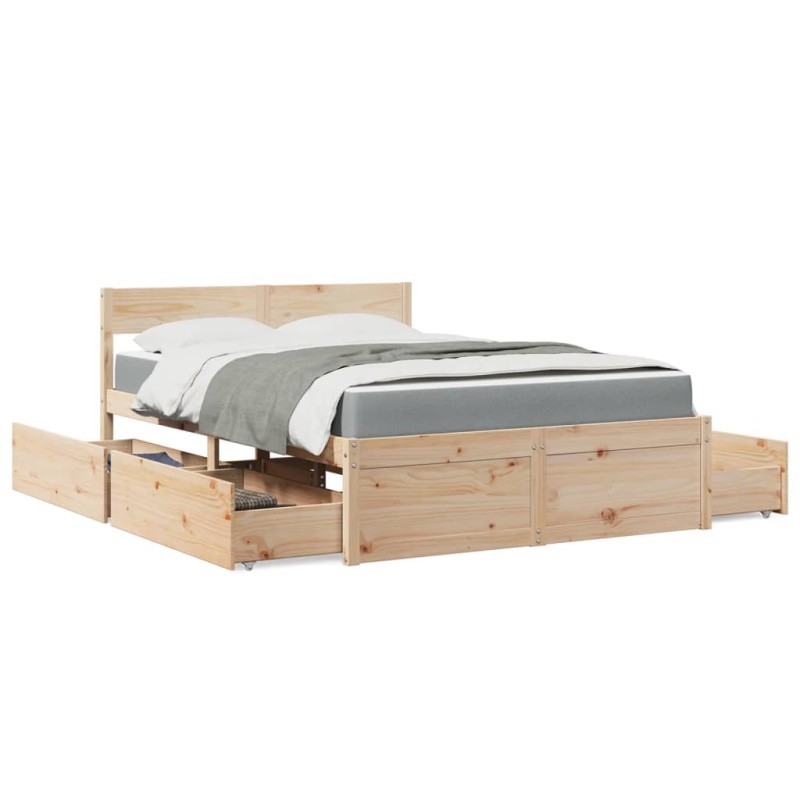 vidaXL Bett mit Schubladen und Matratze 120x200 cm Massivholz Kiefer vidaXL Bett mit Schubladen und Matratze 120x200 cm Massivholz Kiefer