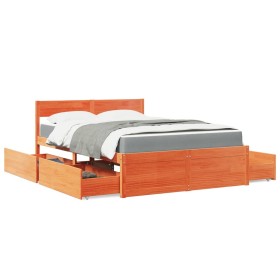 vidaXL Bett mit Schubladen und Matratze Wachsbraun 120x200 Massivholz