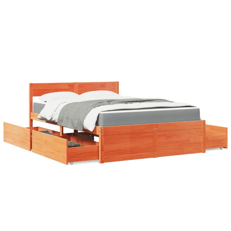 vidaXL Bett mit Schubladen und Matratze Wachsbraun 120x200 Massivholz vidaXL Bett mit Schubladen und Matratze Wachsbraun 120x200 Massivholz