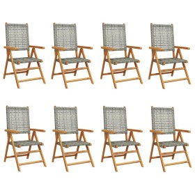 vidaXL Gartenstuhl Verstellbar 8 Stk. Grau Poly Rattan Massivholz