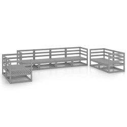 8-tlg. Garten-Lounge-Set Grau Kiefer Massivholz