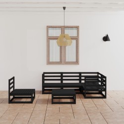 6-tlg. Garten-Lounge-Set Schwarz Massivholz Kiefer